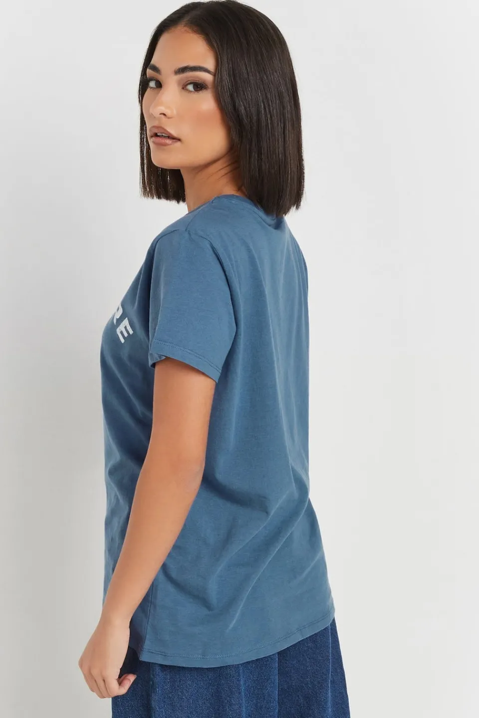 T-Shirts>PIXIEGIRL Petite Blue Acid Wash Slogan T-Shirt