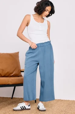 Trousers>PIXIEGIRL Petite Blue Acid Wash Cropped Trousers