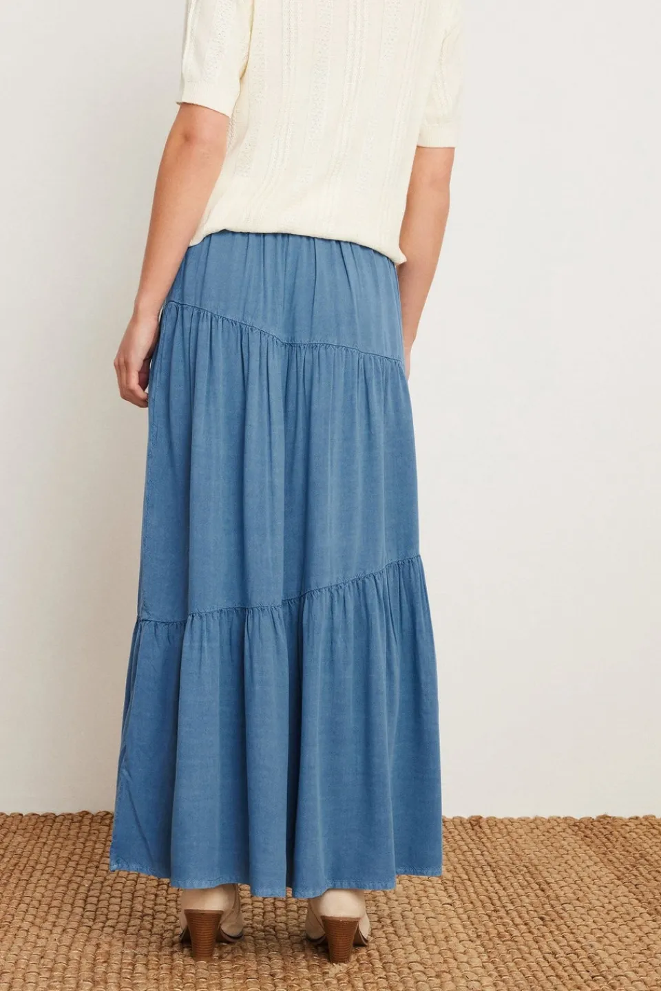 Skirts>PIXIEGIRL Petite Asymmetric Tiered Maxi Skirt Blue