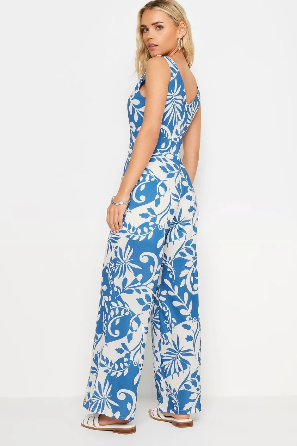 Jumpsuits & Playsuits>PIXIEGIRL Petite Blue Leaf Print Wide Leg Jumpsuit