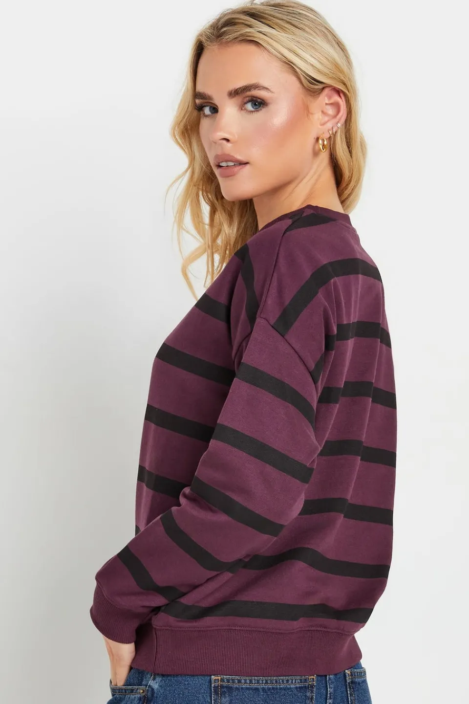 Tops>PIXIEGIRL Petite Burgundy Red Stripe Sweatshirt