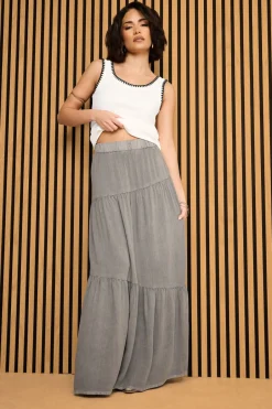 Skirts>PIXIEGIRL Petite Charcoal Grey Asymmetric Tiered Maxi Skirt CharcoalGrey