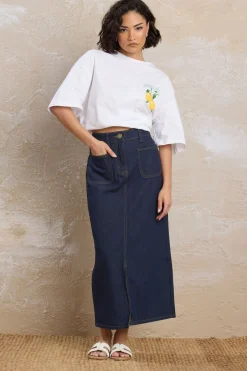 Skirts>PIXIEGIRL Petite Dark Blue Pocket Patch Denim Skirt