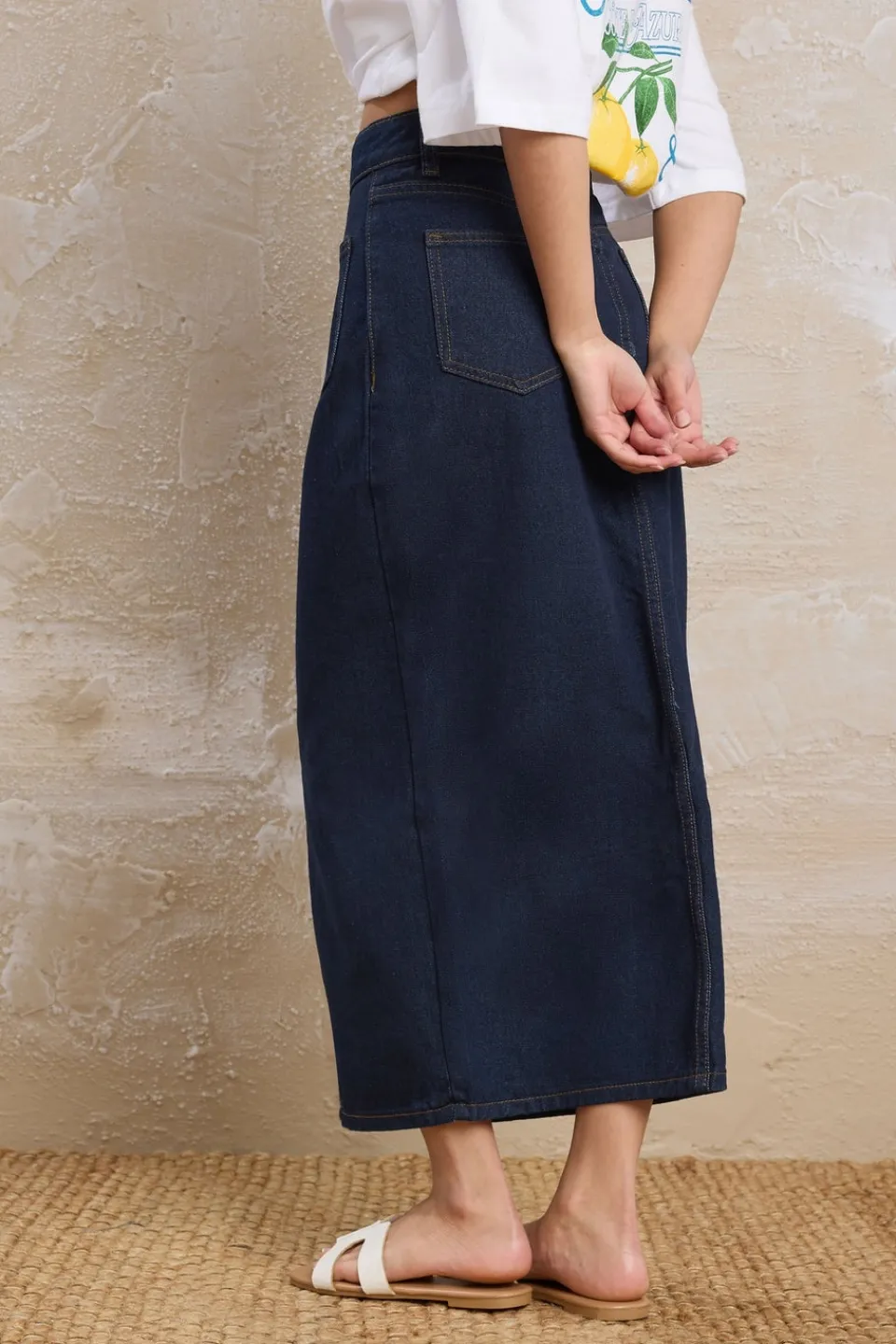 Skirts>PIXIEGIRL Petite Dark Blue Pocket Patch Denim Skirt