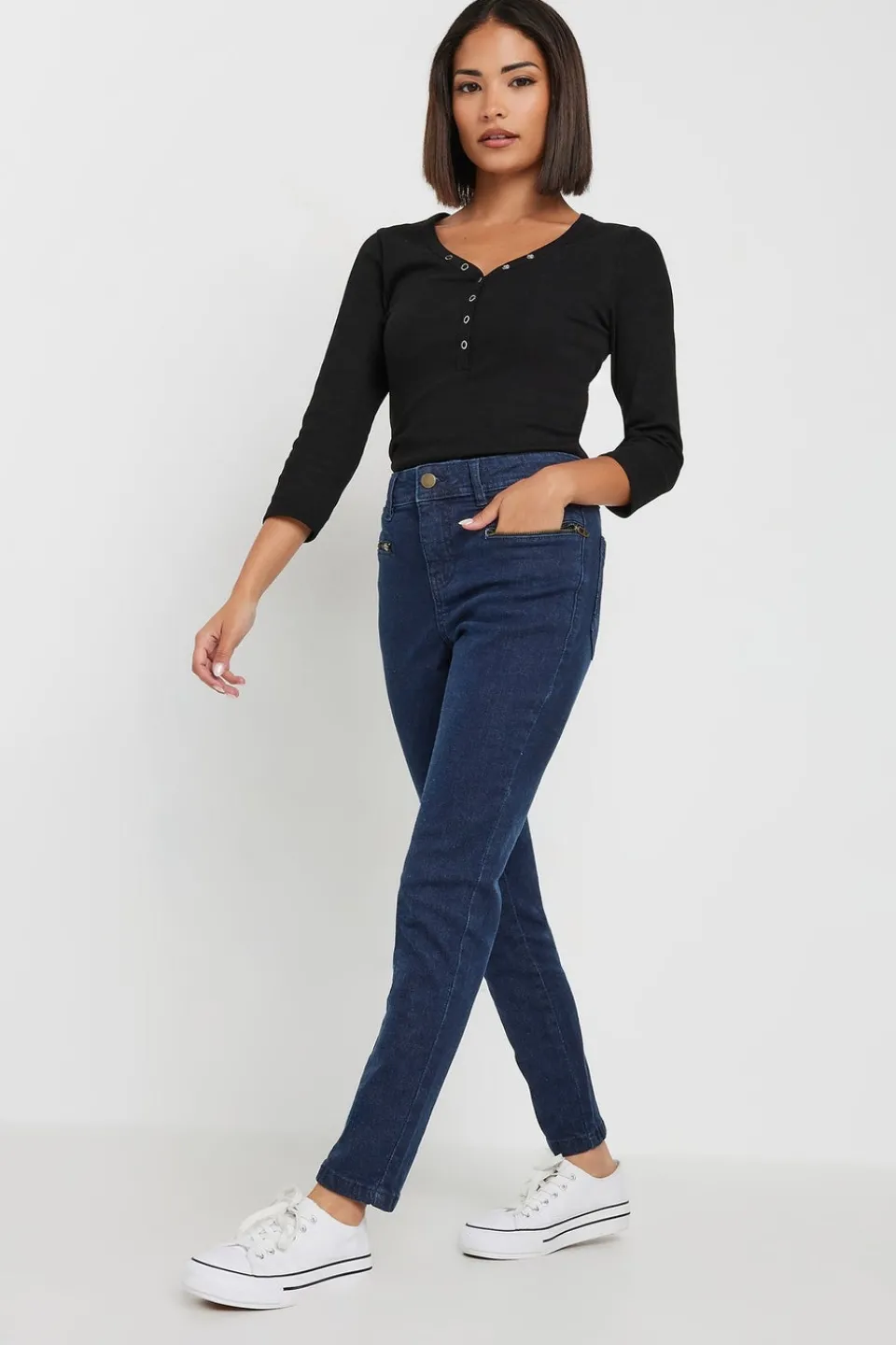 Jeans & Jeggings>PIXIEGIRL Petite Dark Blue Stretch Zip Pocket Skinny Jeans