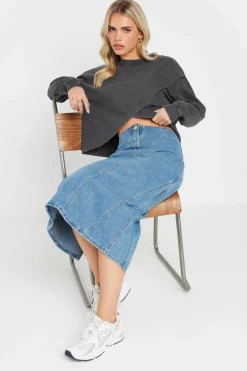 Loungewear>PIXIEGIRL Petite Grey Acid Wash Cross Over Sweatshirt
