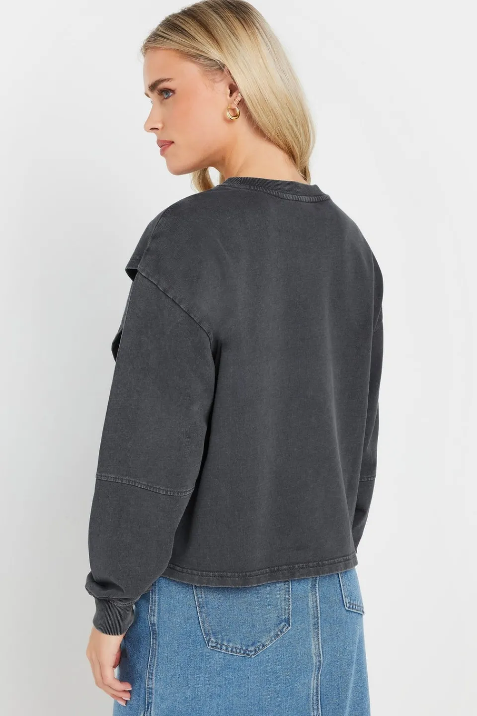 Loungewear>PIXIEGIRL Petite Grey Acid Wash Cross Over Sweatshirt