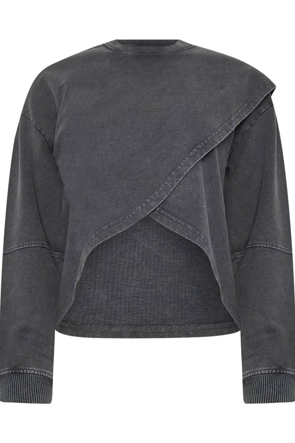 Loungewear>PIXIEGIRL Petite Grey Acid Wash Cross Over Sweatshirt