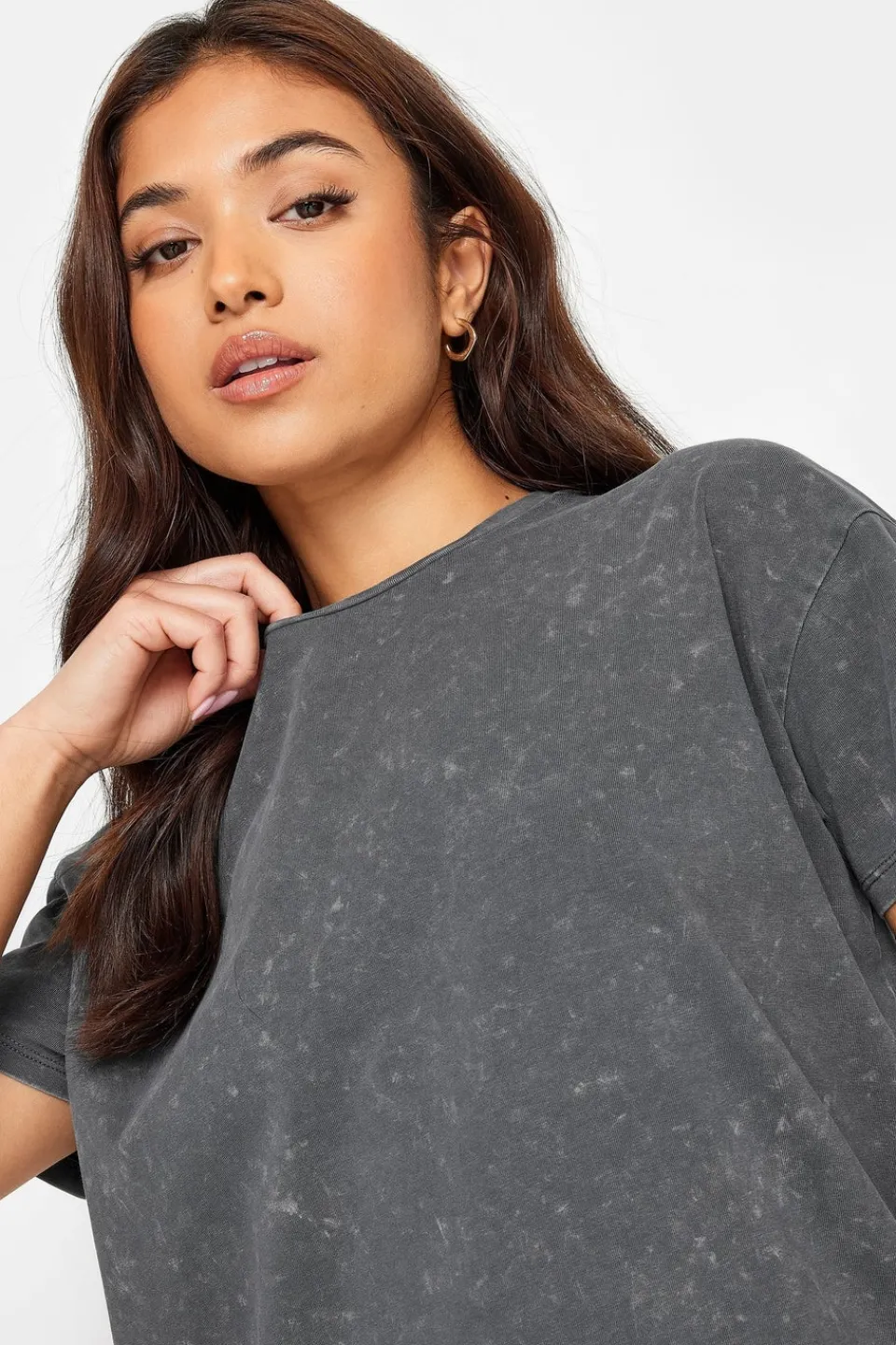 Tops>PIXIEGIRL Petite Grey Acid Wash T-Shirt