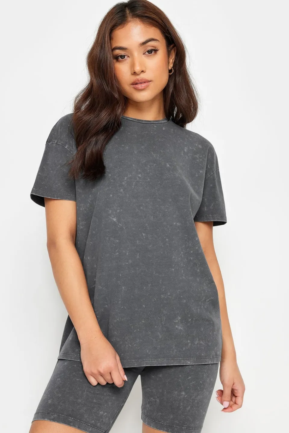 Tops>PIXIEGIRL Petite Grey Acid Wash T-Shirt