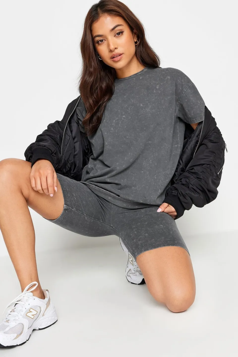 Tops>PIXIEGIRL Petite Grey Acid Wash T-Shirt