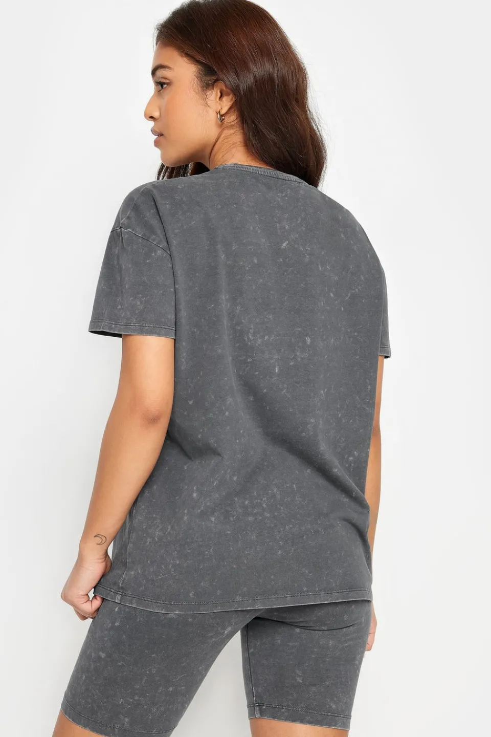 Tops>PIXIEGIRL Petite Grey Acid Wash T-Shirt