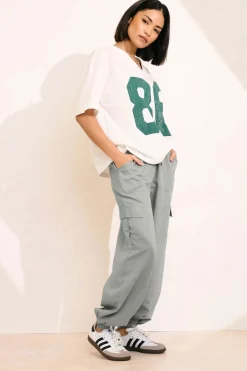 Trousers>PIXIEGIRL Petite Grey Linen Cargo Cuffed Joggers