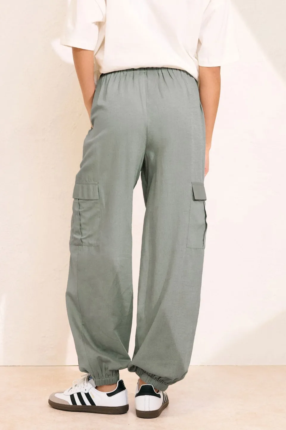 Trousers>PIXIEGIRL Petite Grey Linen Cargo Cuffed Joggers
