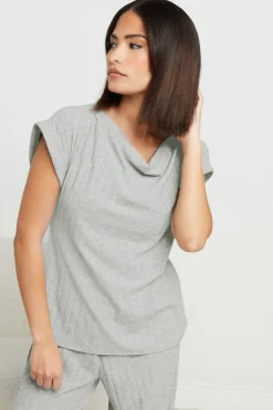 T-Shirts>PIXIEGIRL Petite Grey Ribbed Cowl Neck Top