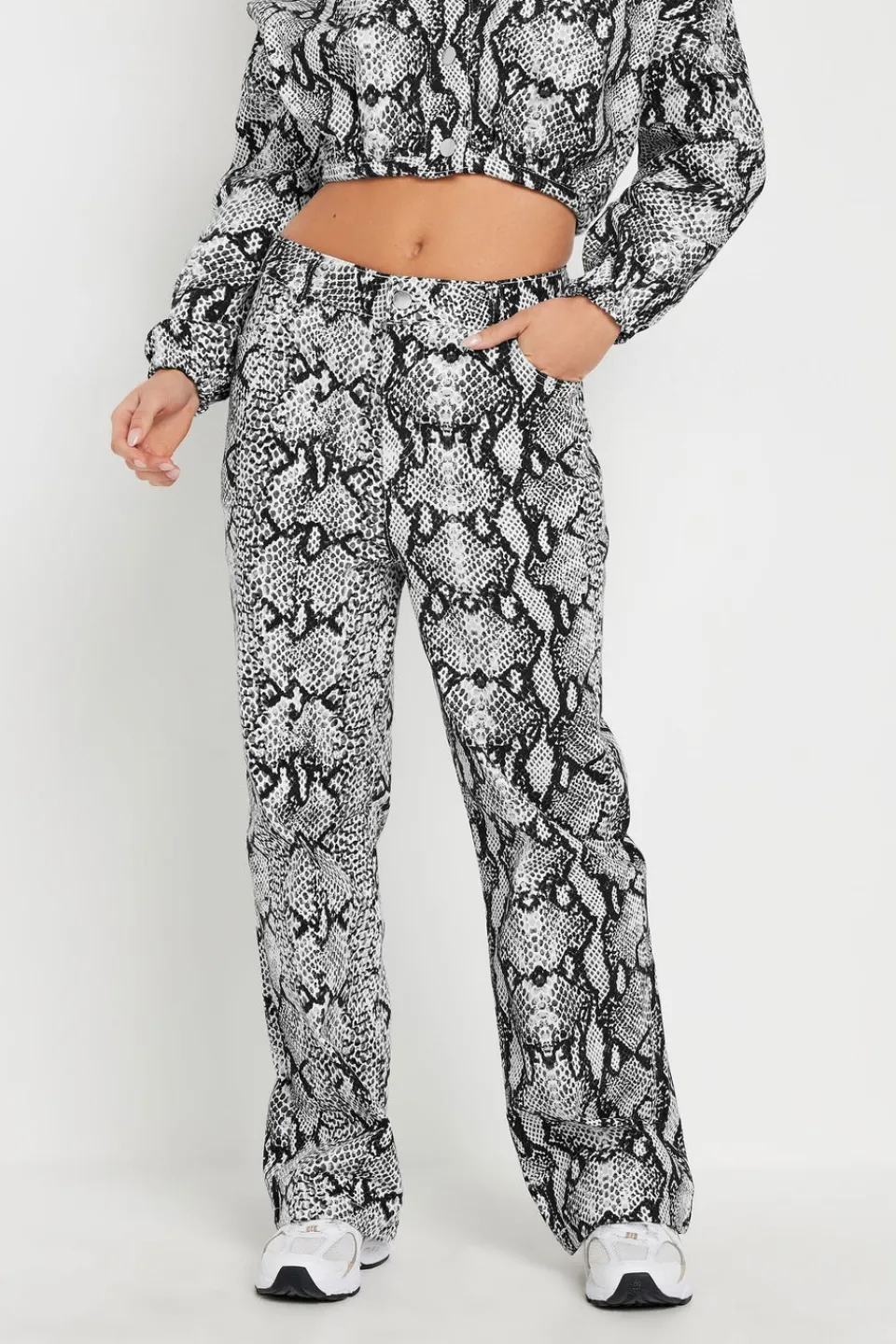 Jeans & Jeggings>PIXIEGIRL Petite Grey Snake Print Straight Leg Jeans