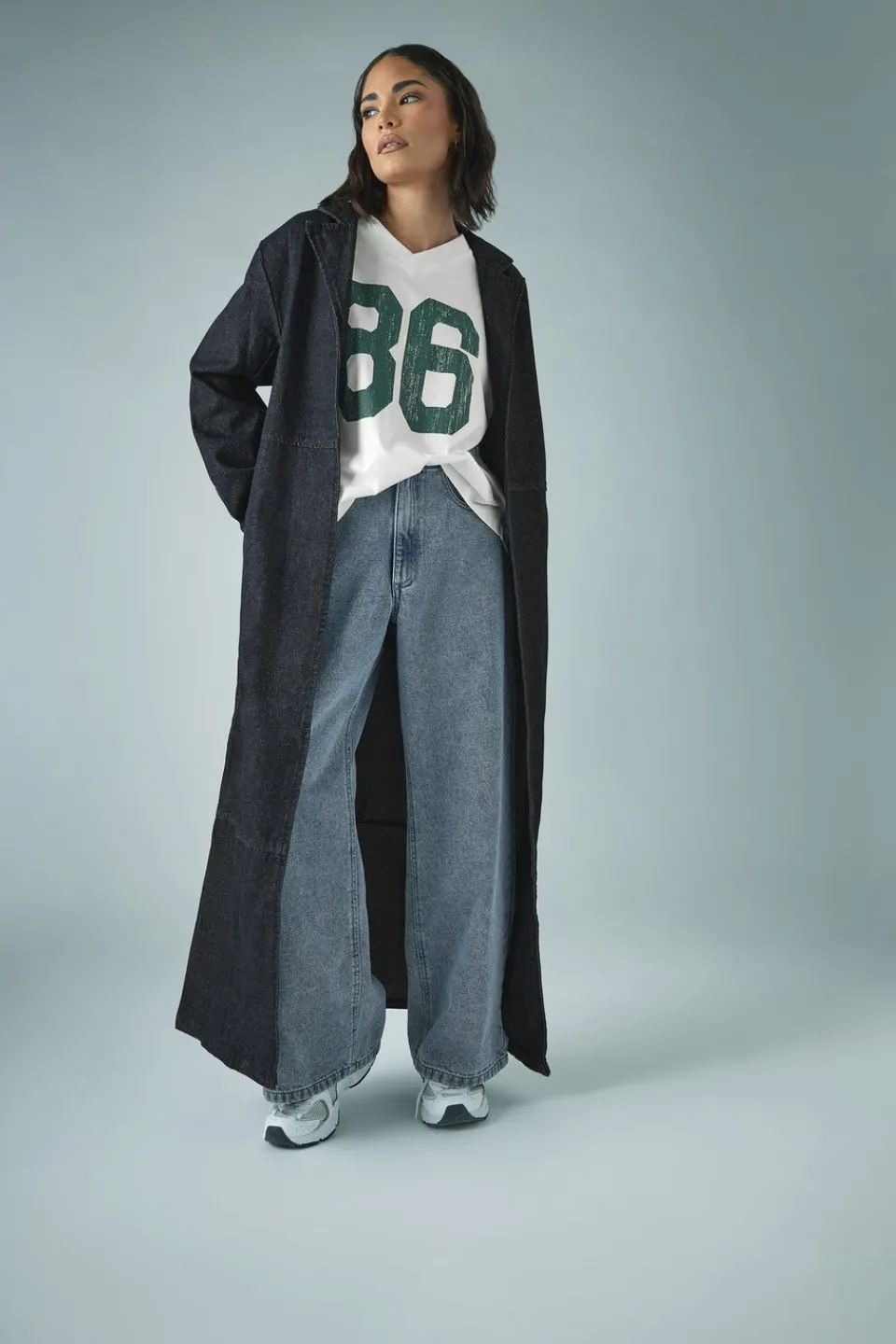 Coats & Jackets>PIXIEGIRL Petite Indigo Blue Denim Belted Trench Coat