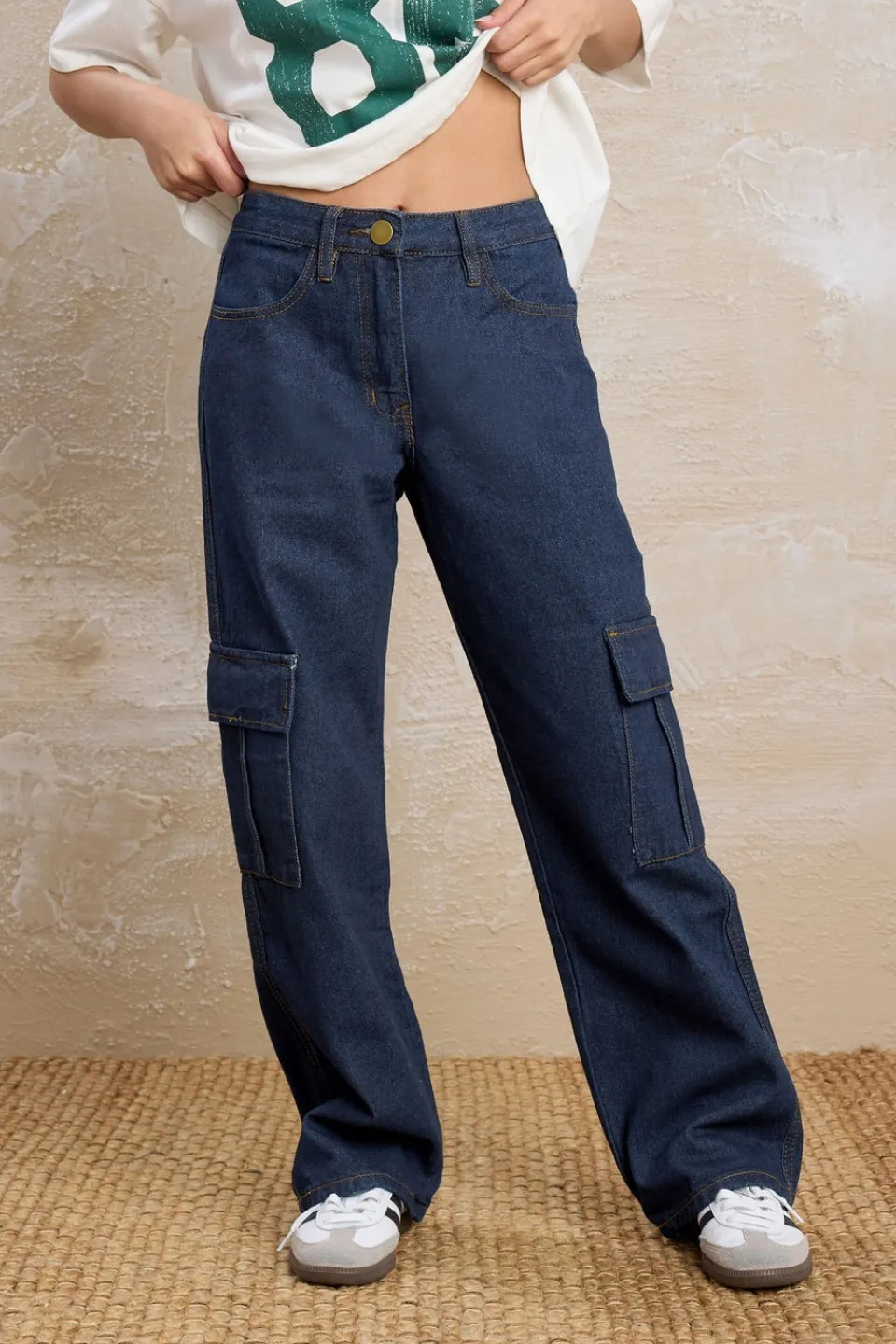 Jeans & Jeggings>PIXIEGIRL Petite Indigo Blue Non-Stretch Utility Cargo Jeans