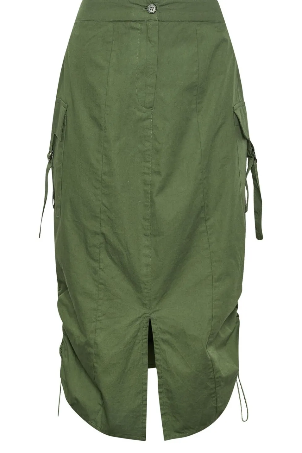 Skirts>PIXIEGIRL Petite Khaki Green Cargo Ruched Midi Skirt