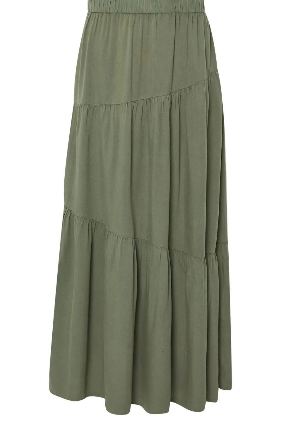 Skirts>PIXIEGIRL Petite Khaki Green Asymmetric Tiered Maxi Skirt