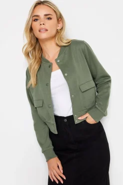 Coats & Jackets>PIXIEGIRL Petite Khaki Green Jersey Bomber Jacket