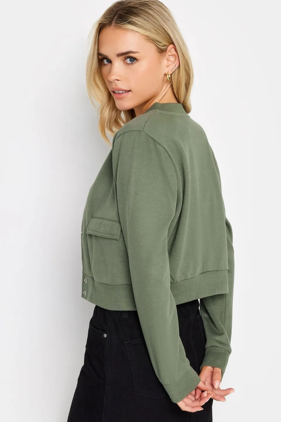 Coats & Jackets>PIXIEGIRL Petite Khaki Green Jersey Bomber Jacket