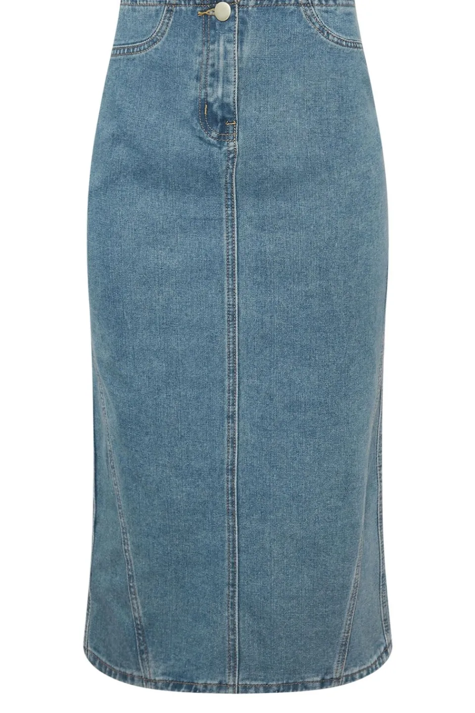 Skirts>PIXIEGIRL Petite Light Blue Denim Seam Midi Skirt
