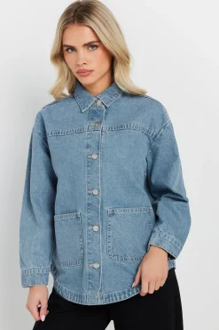 Coats & Jackets>PIXIEGIRL Petite Light Blue Denim Shacket