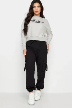 Tops>PIXIEGIRL Petite Light Grey 'Worldwide Vibes' Slogan Cropped Sweatshirt