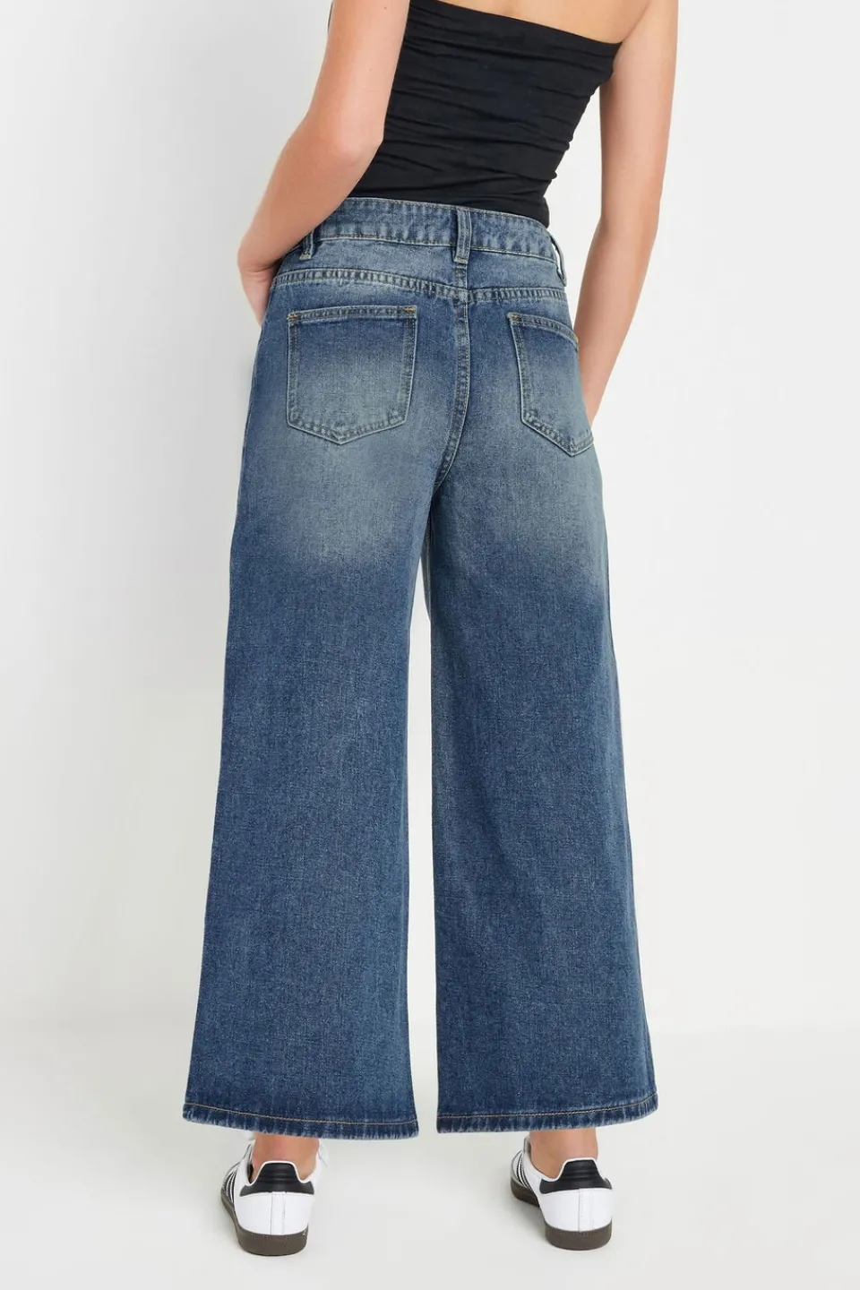 Jeans & Jeggings>PIXIEGIRL Petite Mid Blue Washed Cropped Wide Leg Jean