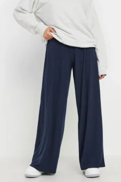 Trousers>PIXIEGIRL Petite Navy Blue Ribbed Wide Leg Trousers