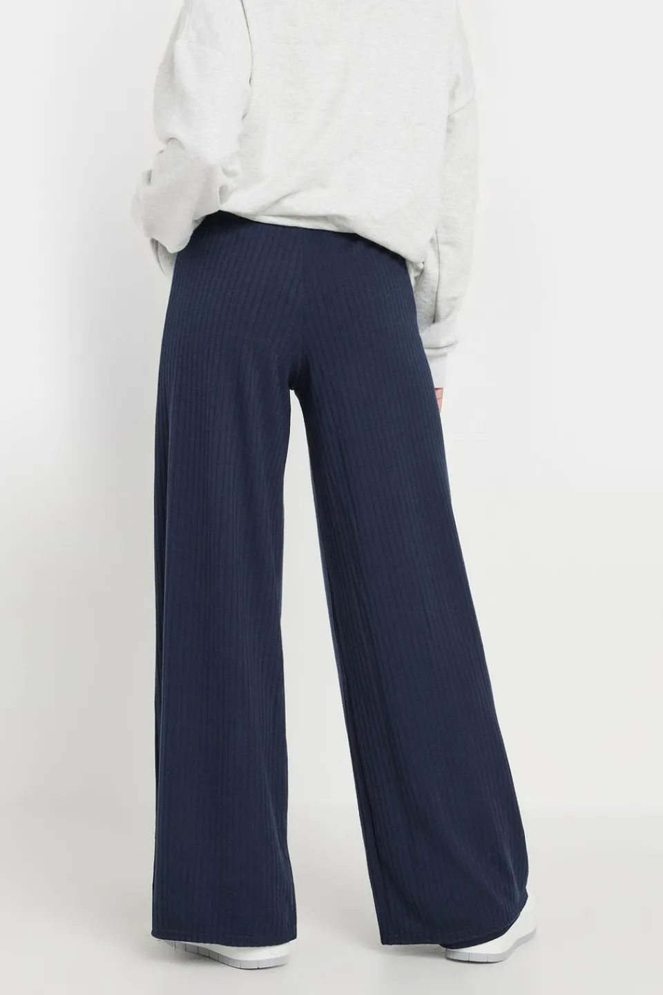 Trousers>PIXIEGIRL Petite Navy Blue Ribbed Wide Leg Trousers