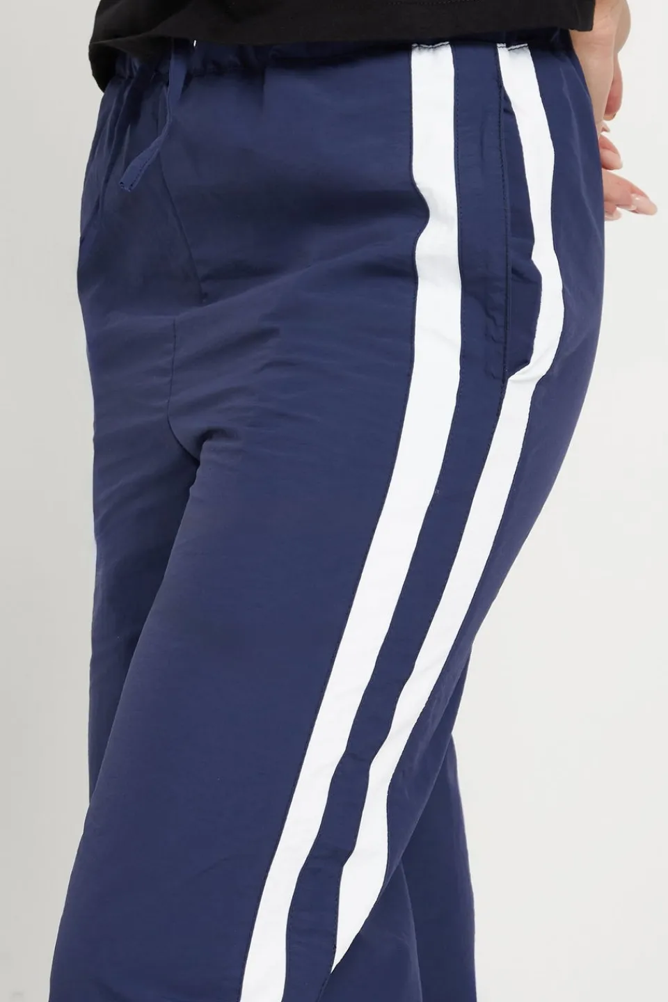 Trousers>PIXIEGIRL Petite Navy Blue Side Stripe Parachute Wide Leg Trousers