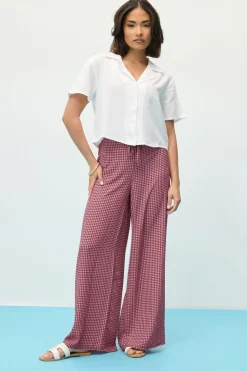 Trousers>PIXIEGIRL Petite Pink Gingham Wide Leg Trousers