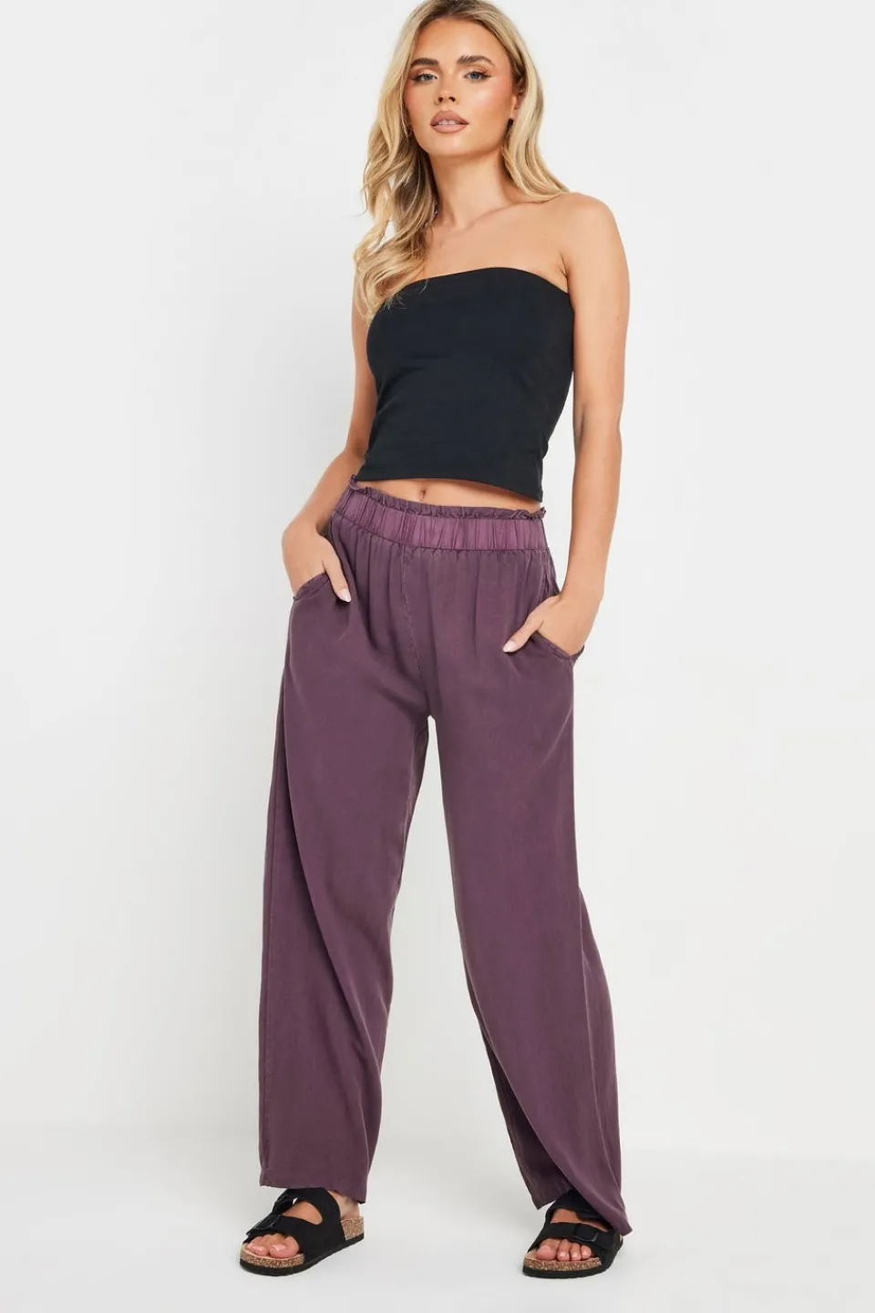 Trousers>PIXIEGIRL Petite Purple Acid Wash Wide Leg Trousers