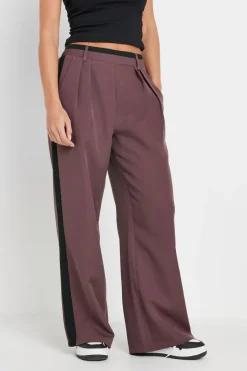 Trousers>PIXIEGIRL Petite Purple Side Stripe Contrast Waist Wide Leg Trousers