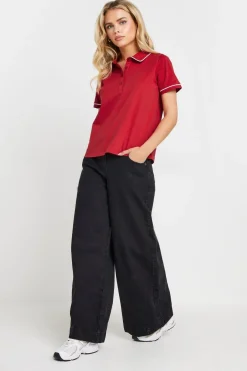 Tops>PIXIEGIRL Petite Red Contrast Trim Polo Shirt