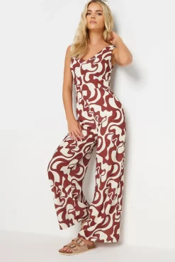 Jumpsuits & Playsuits>PIXIEGIRL Petite Red Swirl Print Wide Leg Jumpsuit