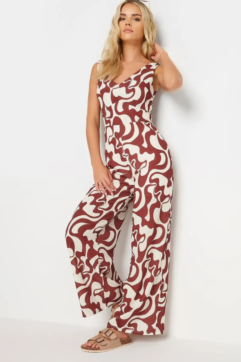 Jumpsuits & Playsuits>PIXIEGIRL Petite Red Swirl Print Wide Leg Jumpsuit