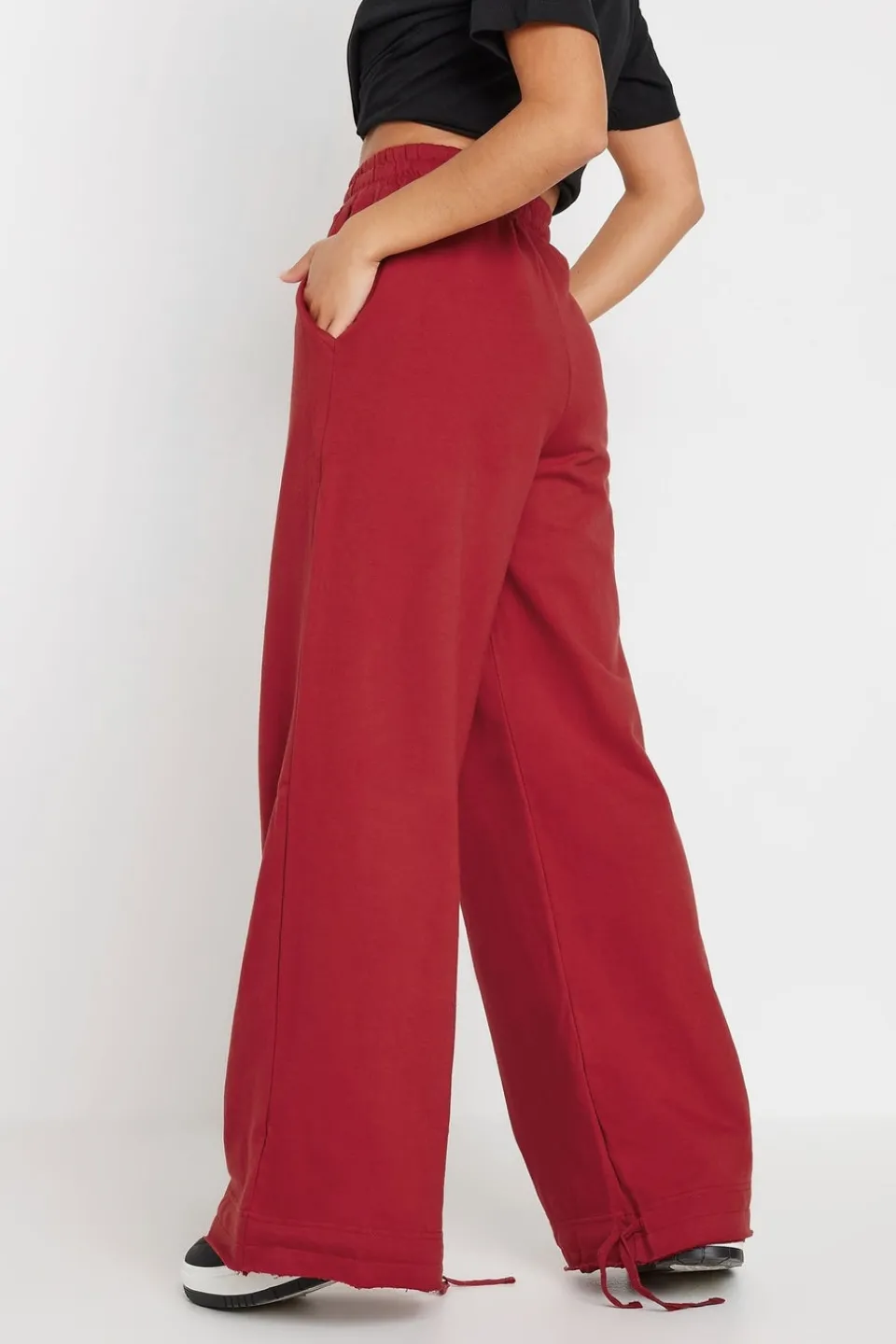 Loungewear>PIXIEGIRL Petite Red Wide Leg Hem Detail Jogger