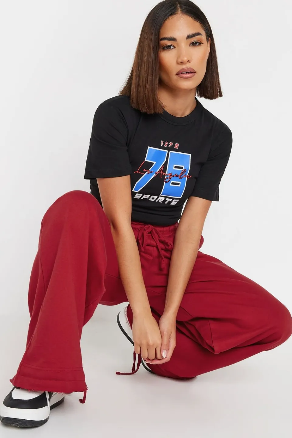 Loungewear>PIXIEGIRL Petite Red Wide Leg Hem Detail Jogger