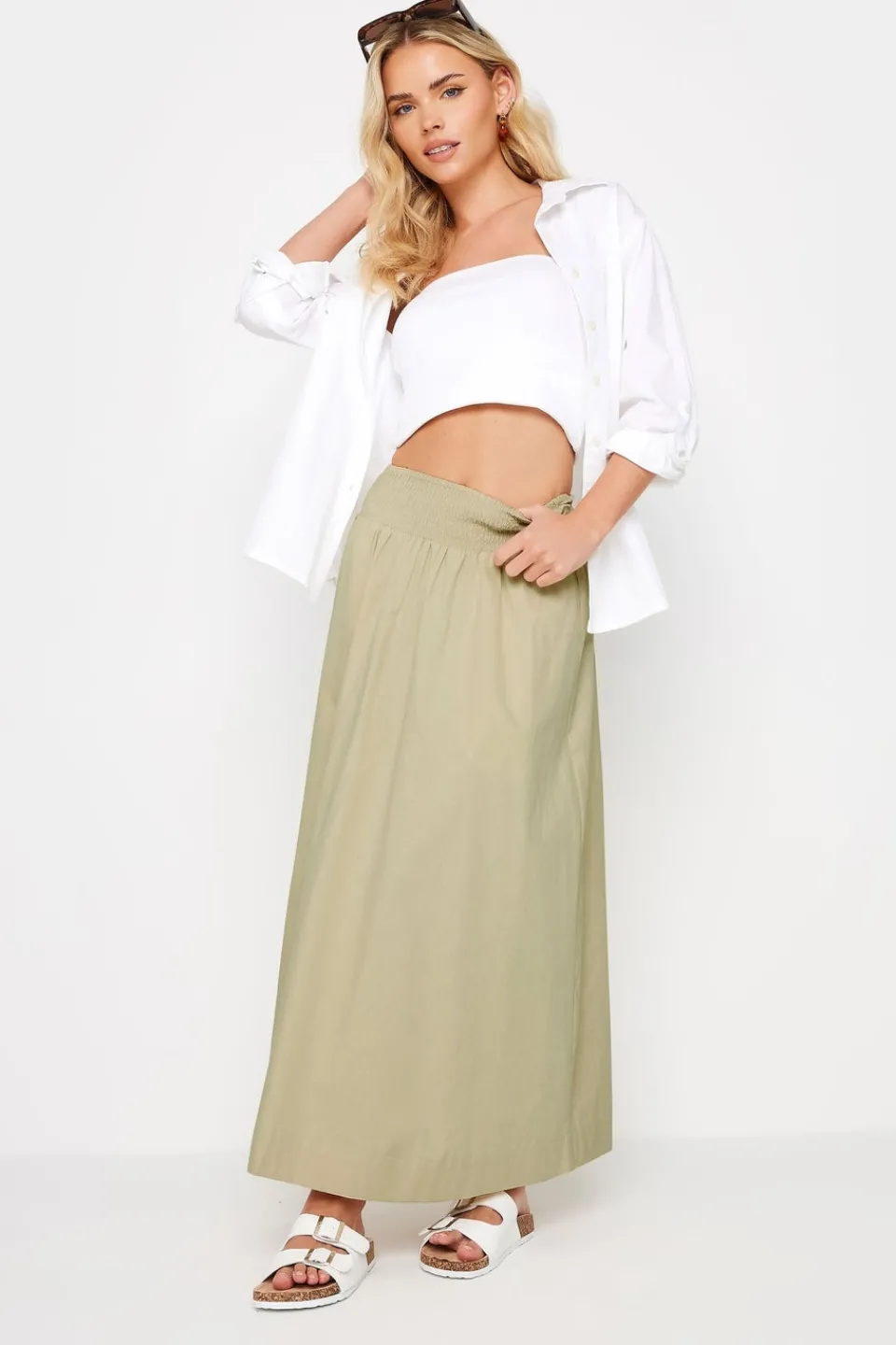 Skirts>PIXIEGIRL Petite Stone Brown Poplin Maxi Skirt