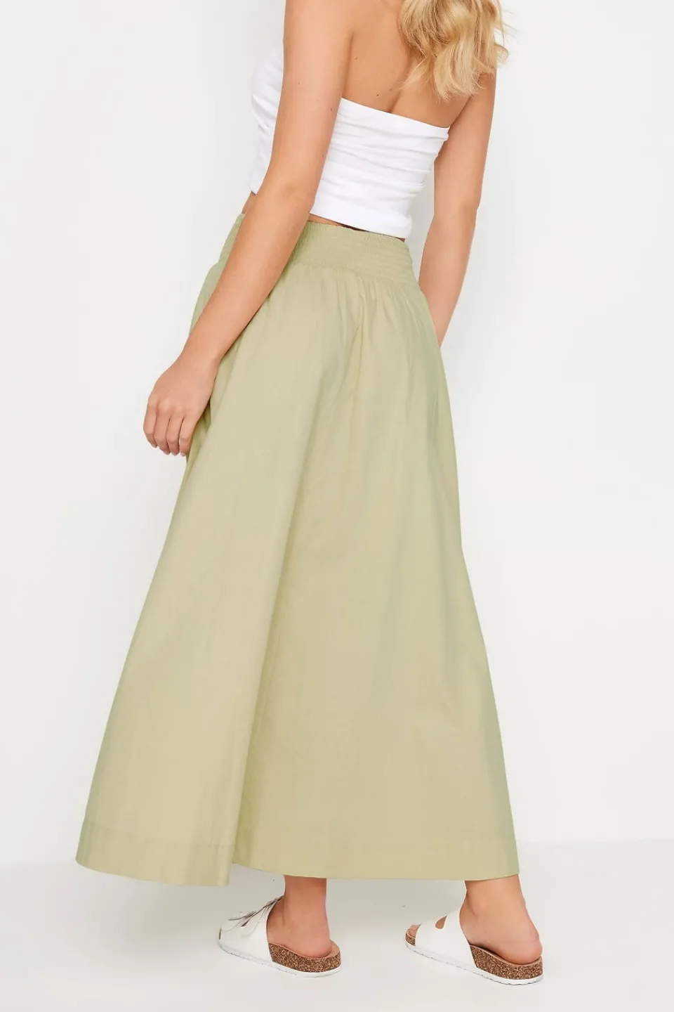 Skirts>PIXIEGIRL Petite Stone Brown Poplin Maxi Skirt