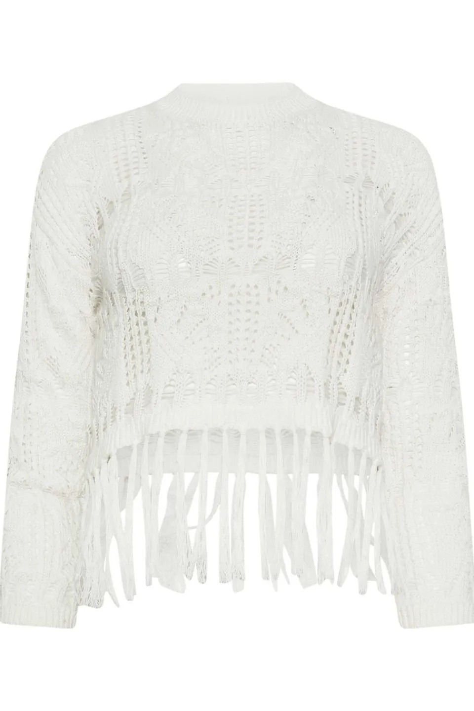 Tops>PIXIEGIRL Petite White Crochet Tassel Jumper