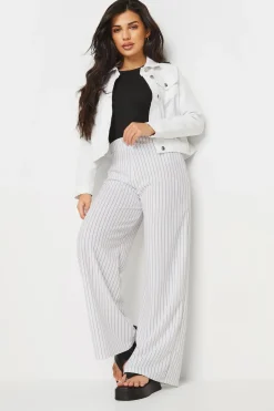 Trousers>PIXIEGIRL Petite White Pinstripe Wide Leg Trousers