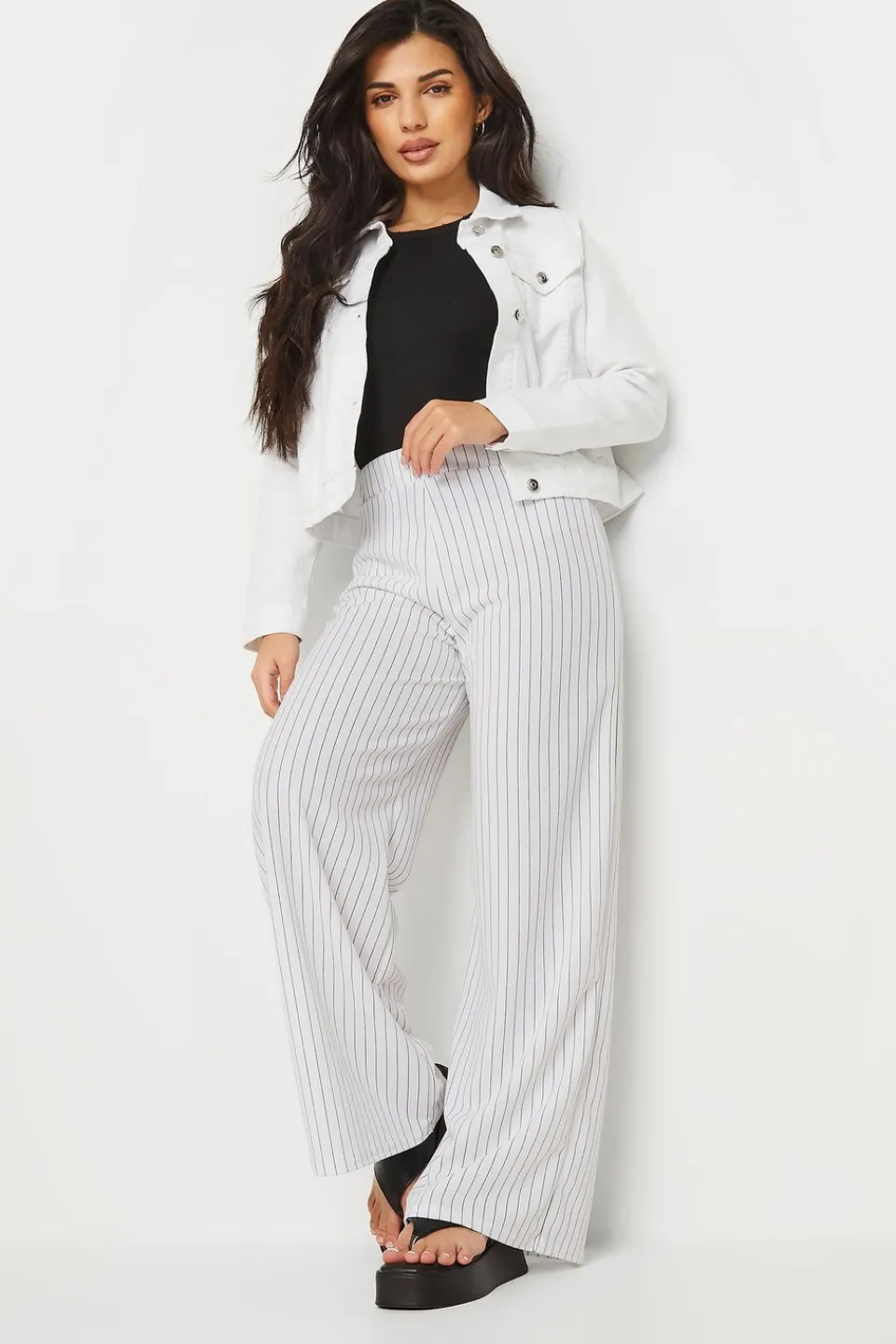 Trousers>PIXIEGIRL Petite White Pinstripe Wide Leg Trousers