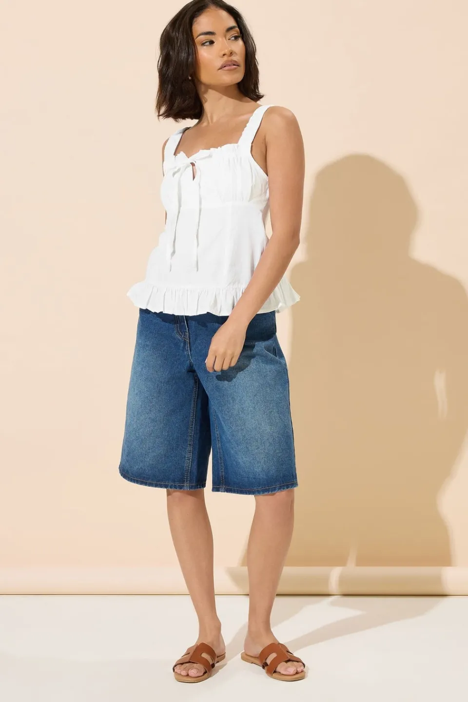 Tops>PIXIEGIRL Petite White Ruched Bust Tie Front Top