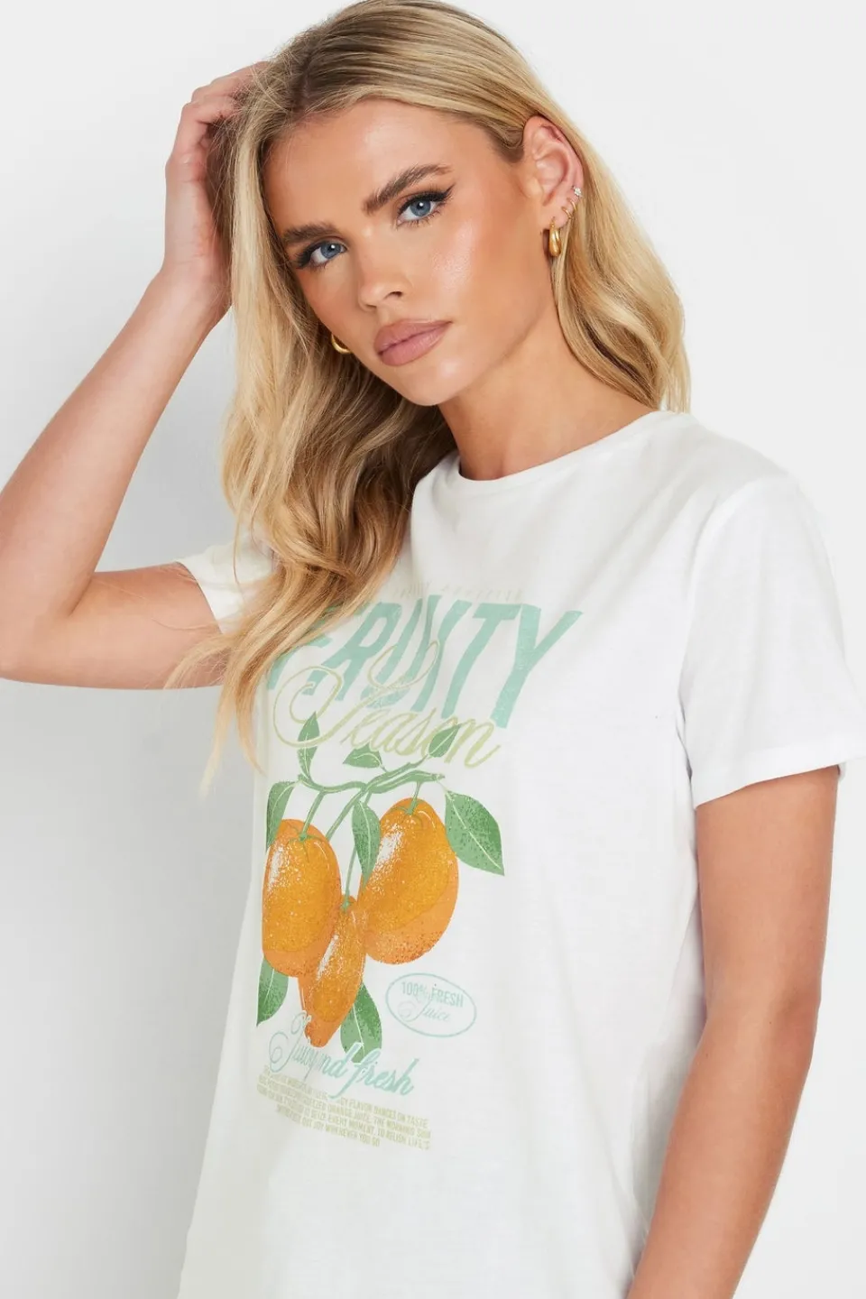 Tops>PIXIEGIRL White Cotton Fruity Graphic T-Shirt