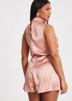 Jumpsuits & Playsuits>Quiz Apricot Satin Asymmetric Playsuit