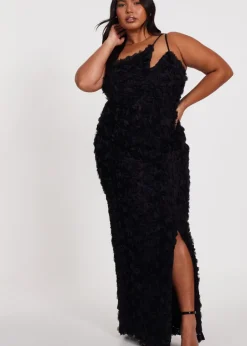 Dresses>Quiz Black Curve One Shoulder Floral Maxi Dress